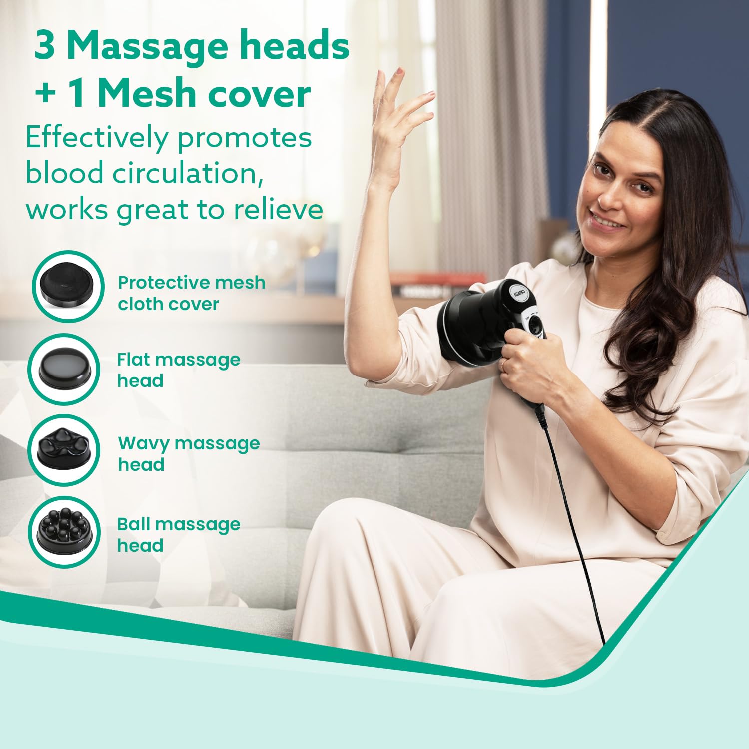 AGARO Atom Electric Handheld Full Body Massager with 3 Massage Heads, Mesh Cover, Variable Speed Settings for Pain Relief and Relaxation, Back, Arms, Leg & Foot, Black. 4 71OGdeWc1CL. SL1500