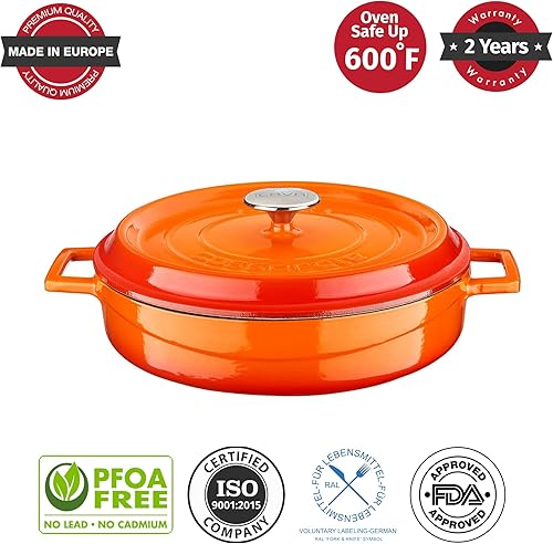 Miniatura 3 de Estofador de hierro fundido esmaltado de lava serie de edición redonda de 6 cuartos de galón, doble asa, apto para horno, estufa y parrilla,