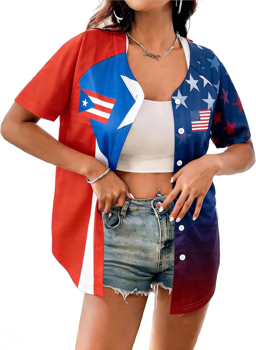 Puerto Rico Jersey for Women Puerto Rican Pride Outfits | Puerto Rico Shirts for Women Puerto Rico Flag Boricua Shirts Puerto Rican Pride Short Sleeve Tops