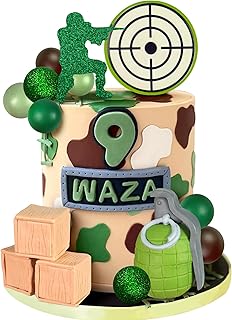 12 PCS Camo Cake Toppers Camouflage Cake Decorations Army Military Themed Birthday Decorations