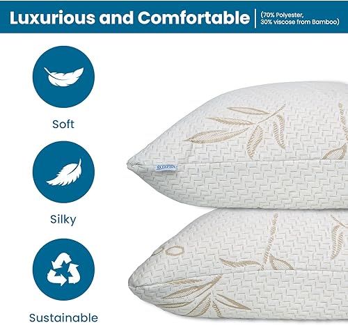 Miniatura 3 de Sleepsia Almohadas de cama - Almohada de espuma viscoelástica ajustable triturada con funda de almohada lavable - Ajustable (paquete de 2) (King)