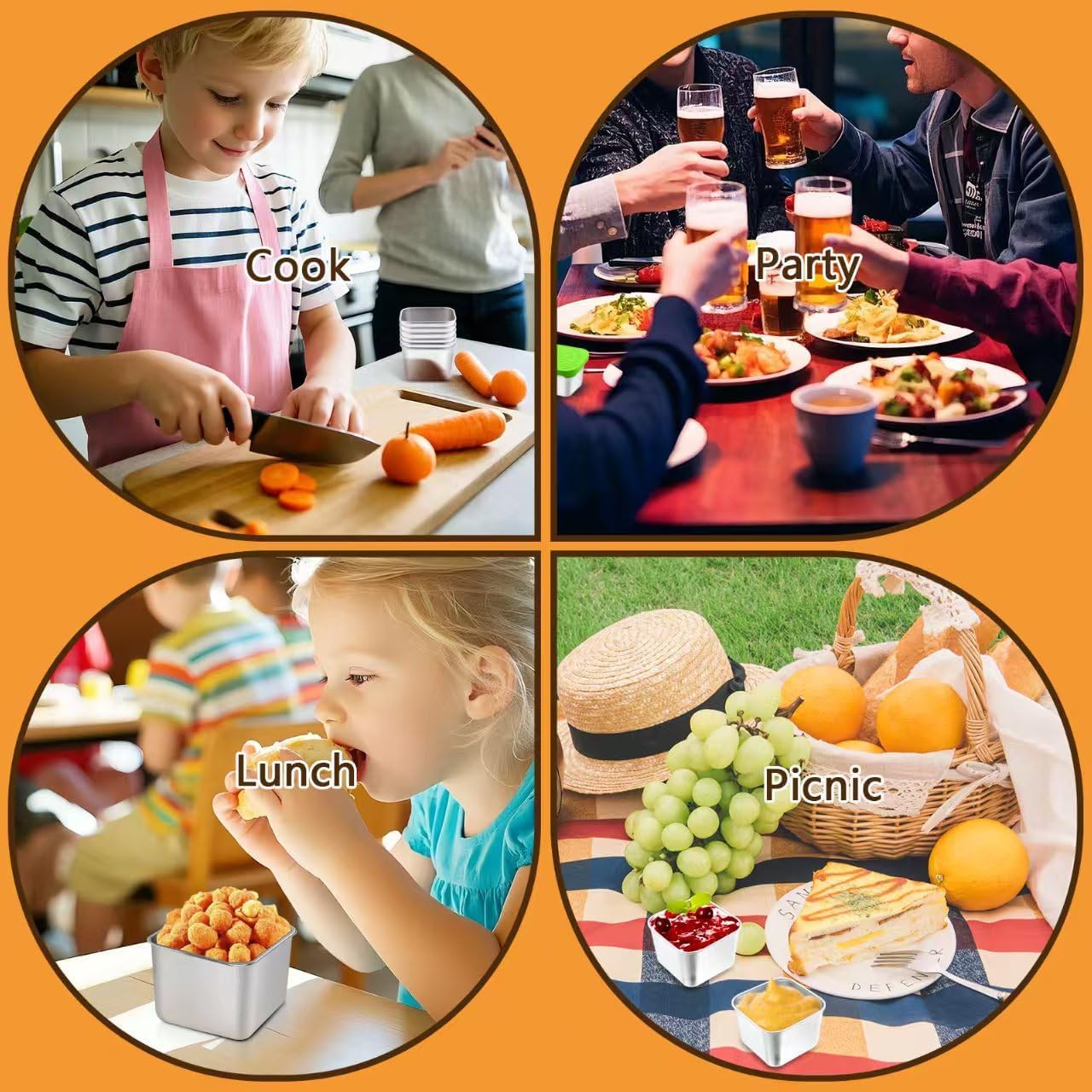 6 Pack Snack Containers for Kids, 6 oz Toddler Metal Lunch Container with Silicone Lids, Leak Proof Stainless Steel Snack Containers with Lids for School, Daycare, Travel, Picnic, Summer Camp - Image 6