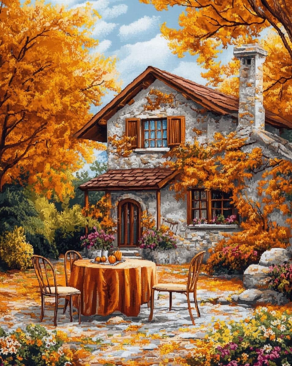 WallustrioaW 11CT Cross Stitch Kit,Autumn Garden,Cross Stitch Kit for Adult Beginners,Full Line DIY Cross Stitch Stitching for Home Decor,16x20in