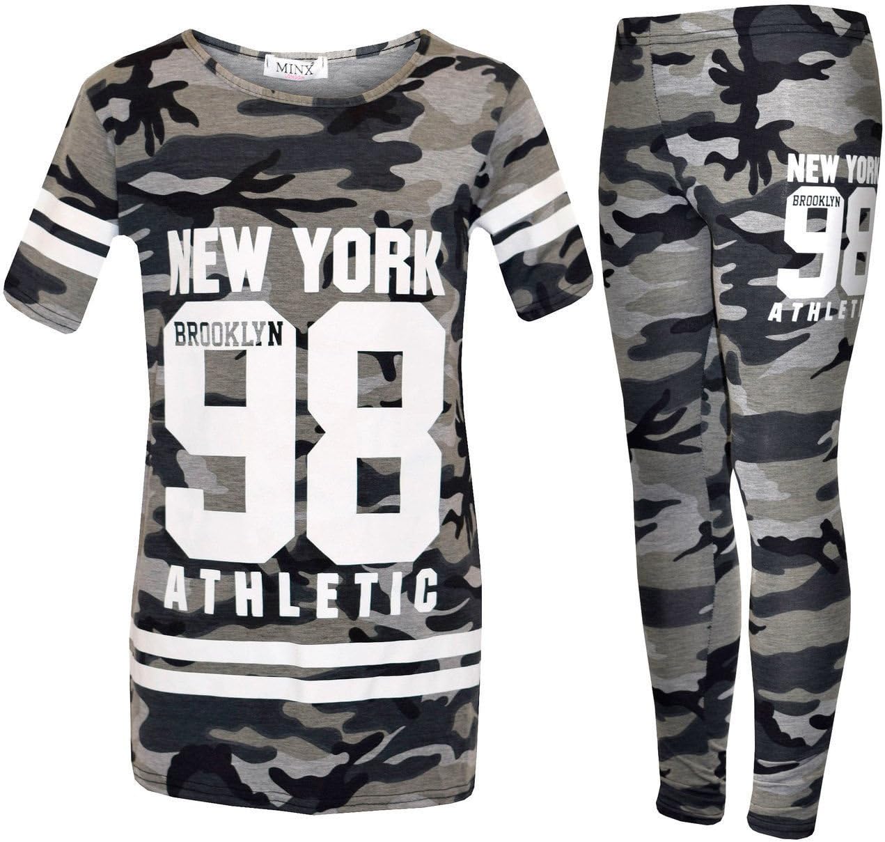 Girls Kids Adios Camouflage Print Army Crop Top & Bottoms Leggings Tracksuit Suit Age 2-13 Years (7-8 Years, 98 Camo Khaki)