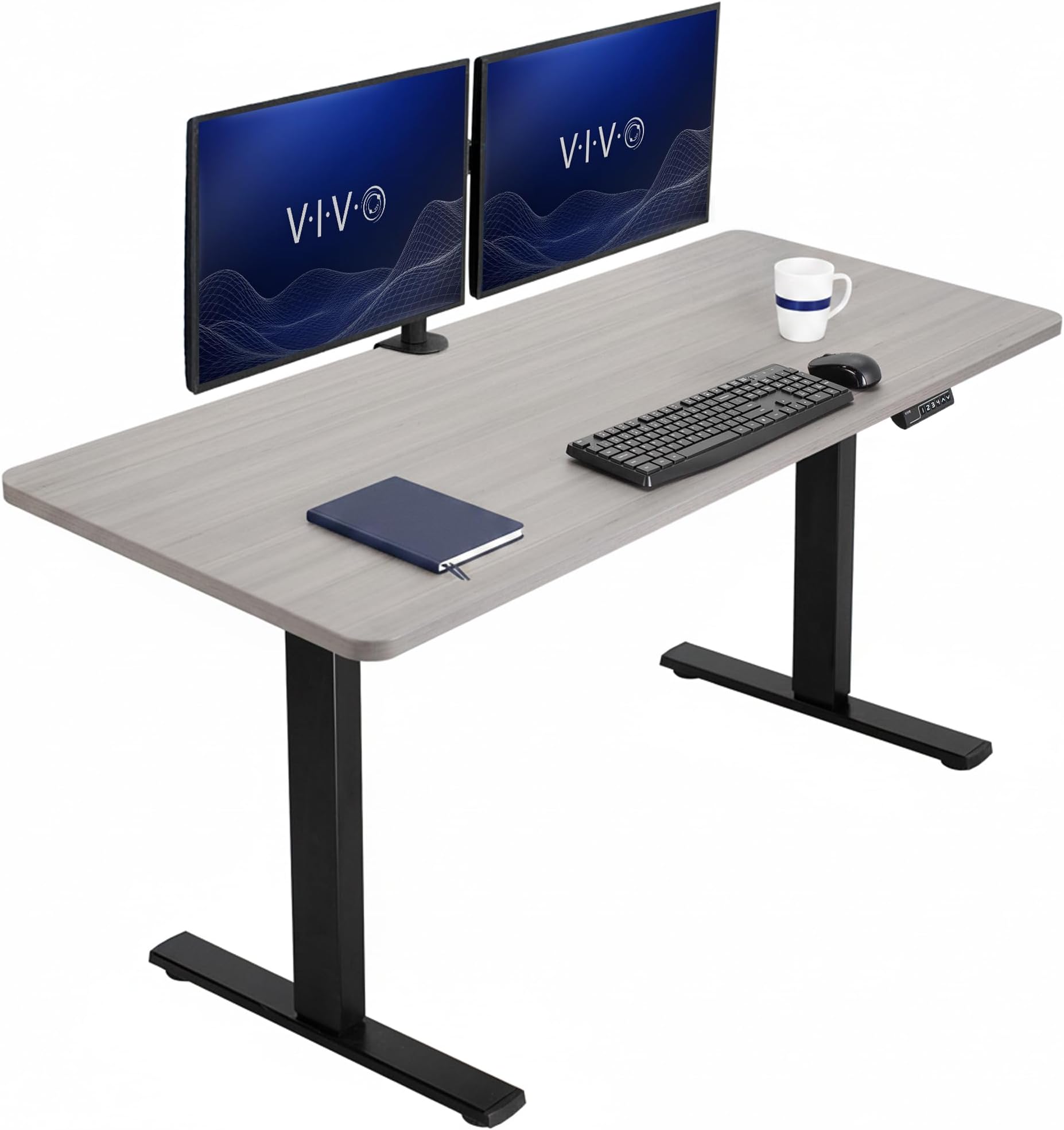 Electric Height Adjustable 152cm x 61cm Memory Stand Up Desk, Dark Gray Solid One-Piece Table Top, Black Frame, Standing Workstation with Preset Controller, 1B Series, DESK-KIT-1B6G | Electric, Holds 220 lbs, Sit Stand, Height Adjustable Table, Home and Office Furniture Sets, 1B Series, Black Frame