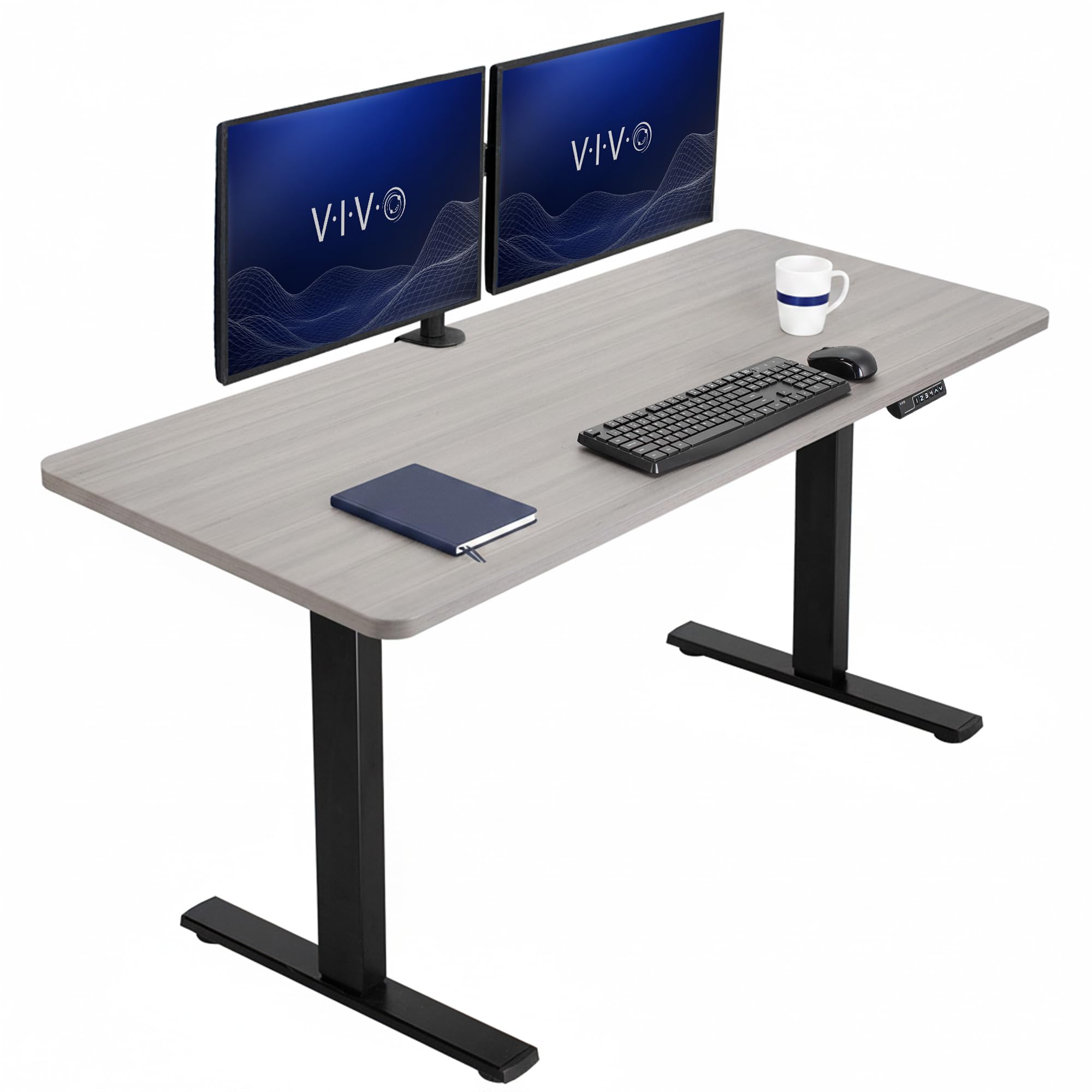 VIVO Dark Gray 60 x 24 in Standing Desk, DESK-KIT-1B6G | Electric, Holds 220 lbs, Sit Stand, Height Adjustable, Solid One-Piece Table Top, Memory Presets, 1B Series, Black Frame