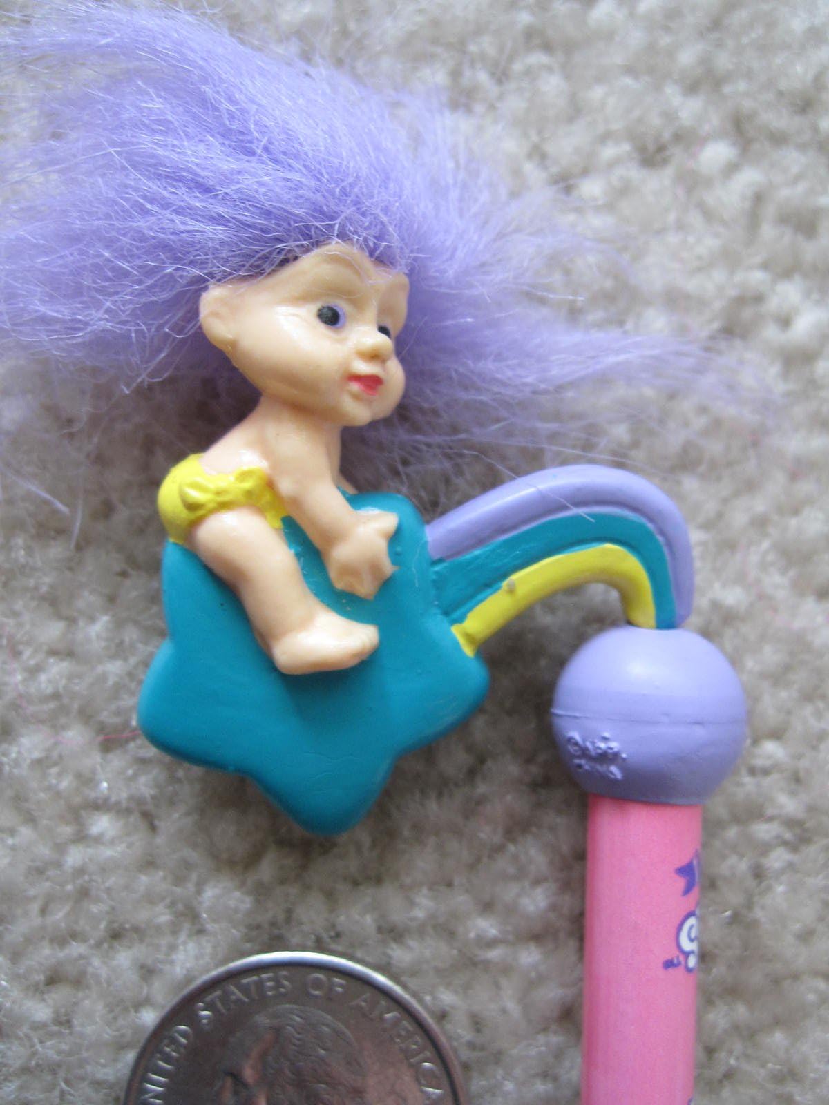 Lucky Troll Spinner Top Pencil Rainbow Riding Troll Has Purple Hair