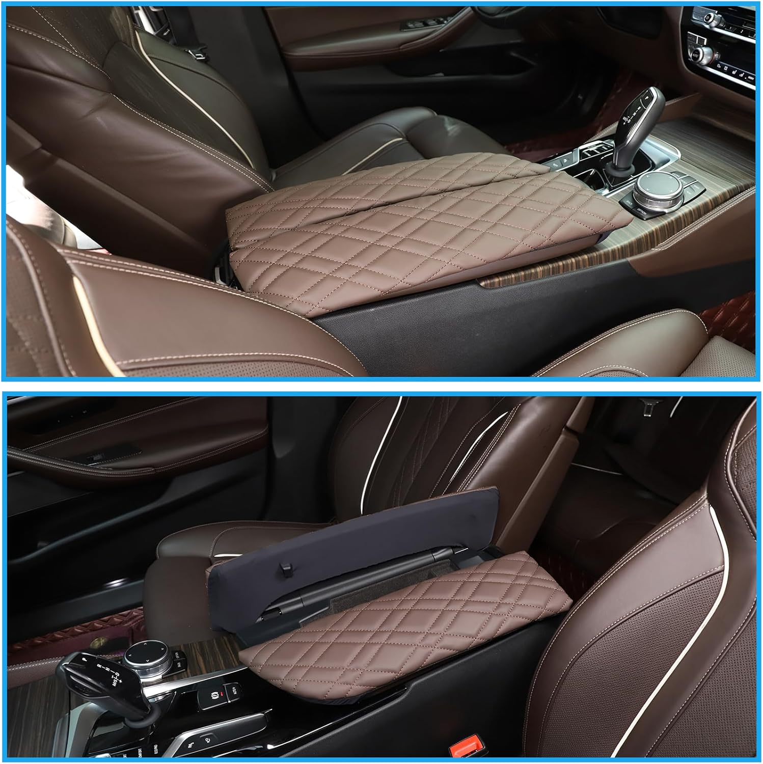 Sekhyna Car Center Console Armrest Cover Compatible with BMW 5 Series G30 2018-2023,Leather Memory Foam Armrest Cushion Protection Pad 2PCS,Car Center Console Pad Cover Interior Accessories (Brown)