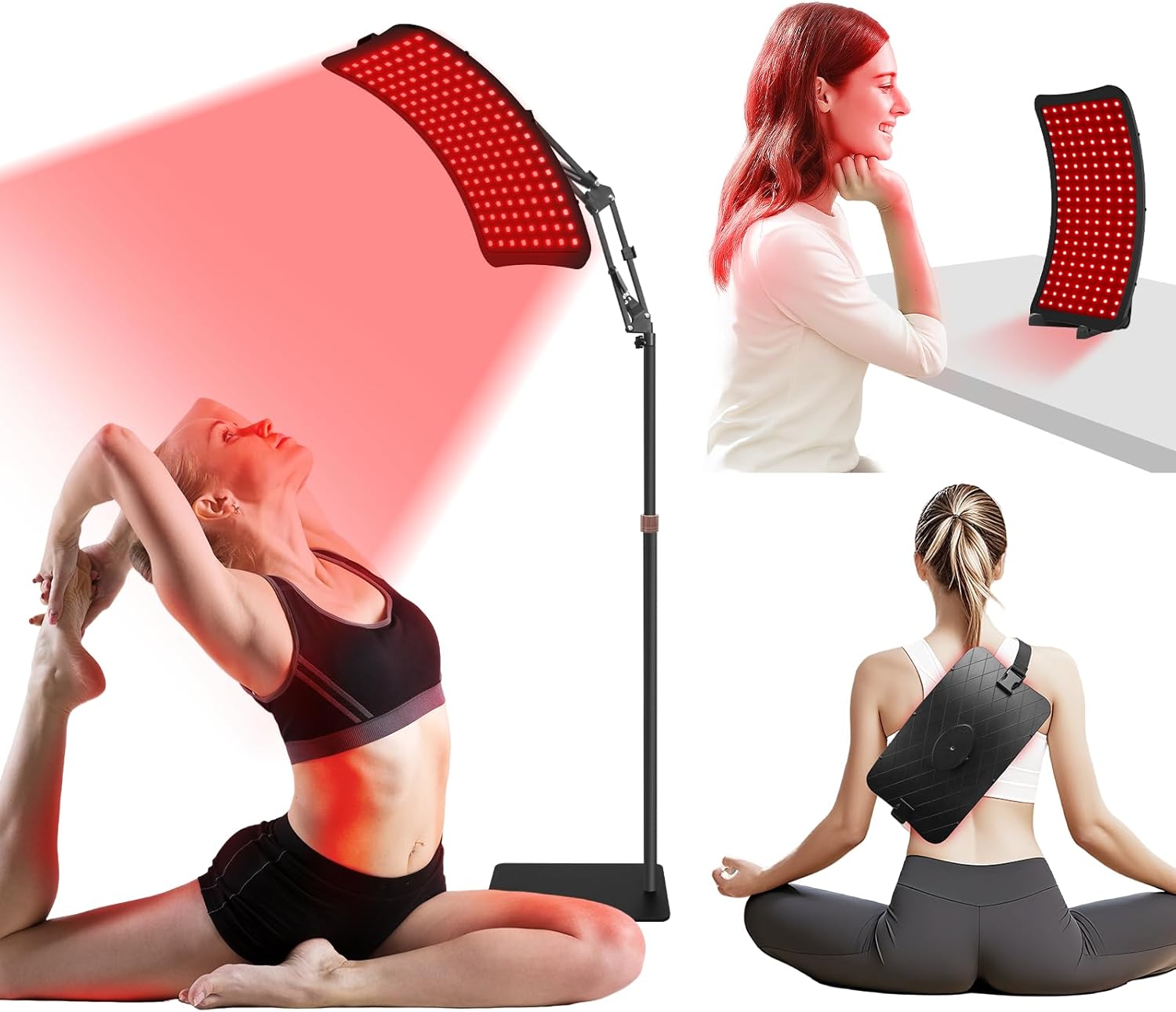 Red Light Therapy Device – 660nm Red & 850nm Infrared LED Lamp for Face & Body, Versatile Design with Stand, Legs & Strap, Well-Made and Easy to Use (Black)