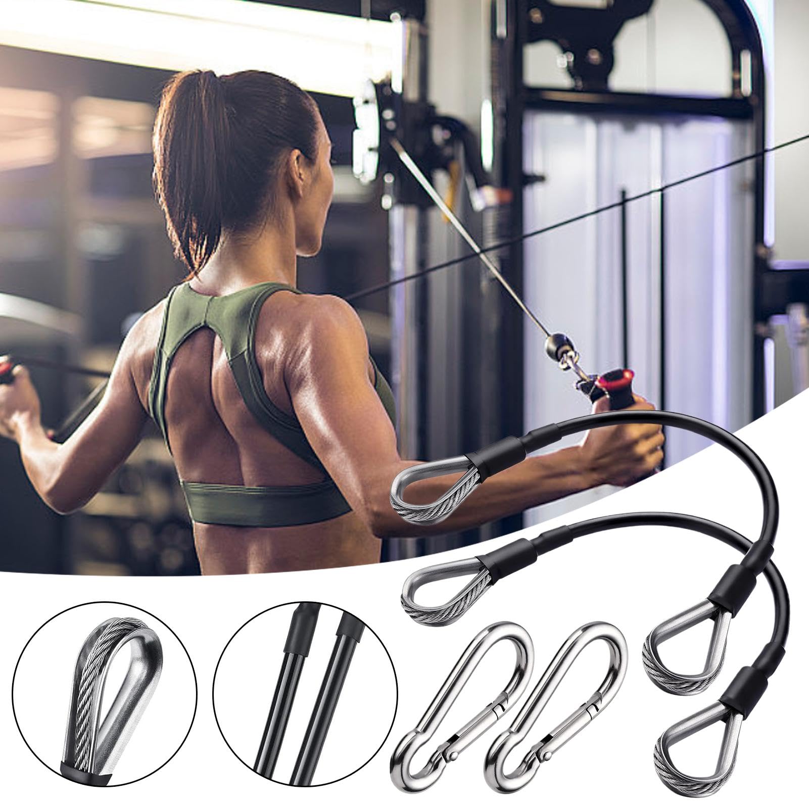 Câble Métallique Fitness 2x - Longueur 35cm | Mousquetons Acier | Pour Machine Poulie, Triceps