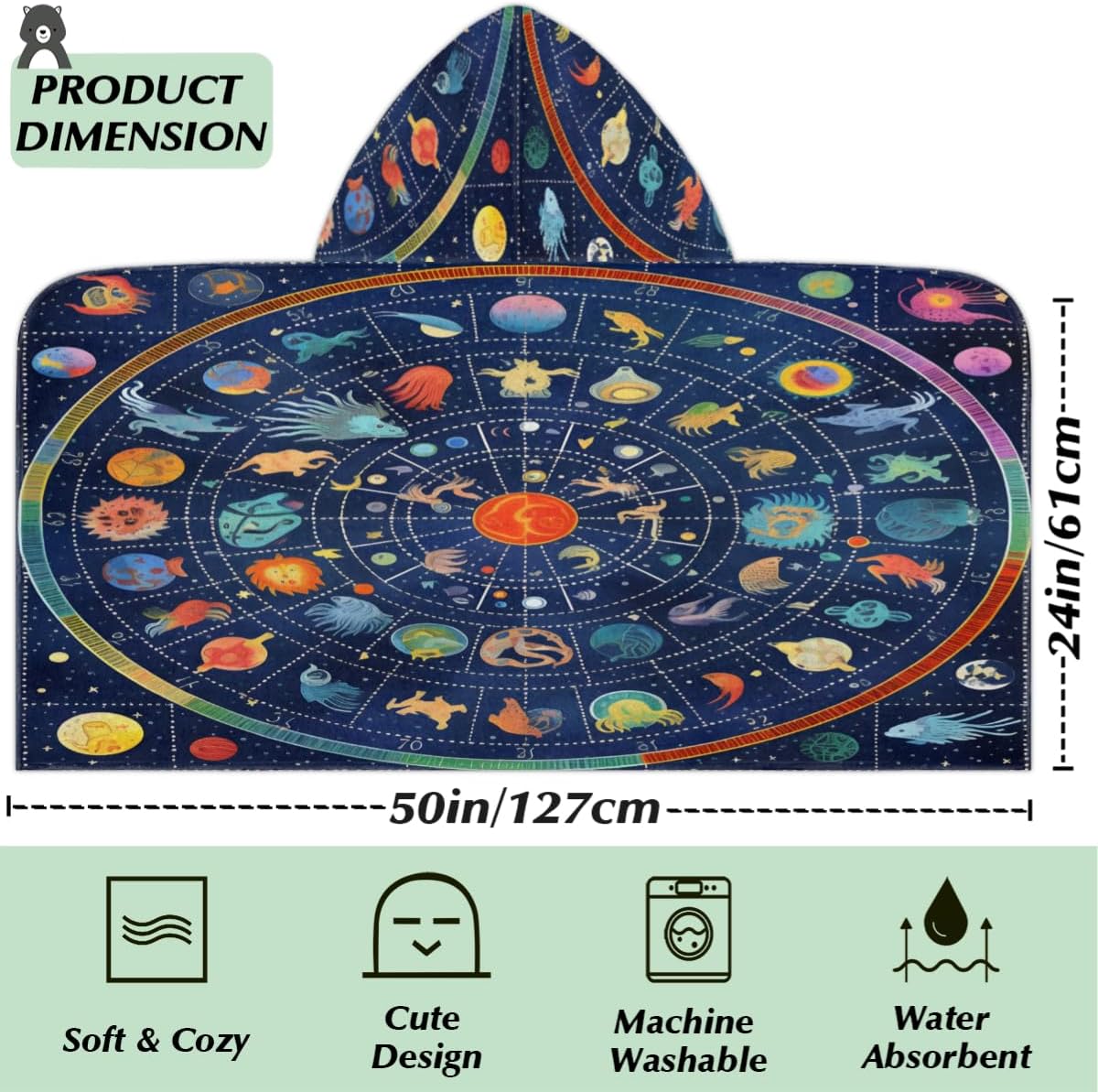 Pardick Kids Bath Towel Galaxy Planet System Beach Towel with Hood Pool Cover Up for Girls Boys Soft Absorbent Hooded Bath Towel Toddler Towels for Beach, Pool
