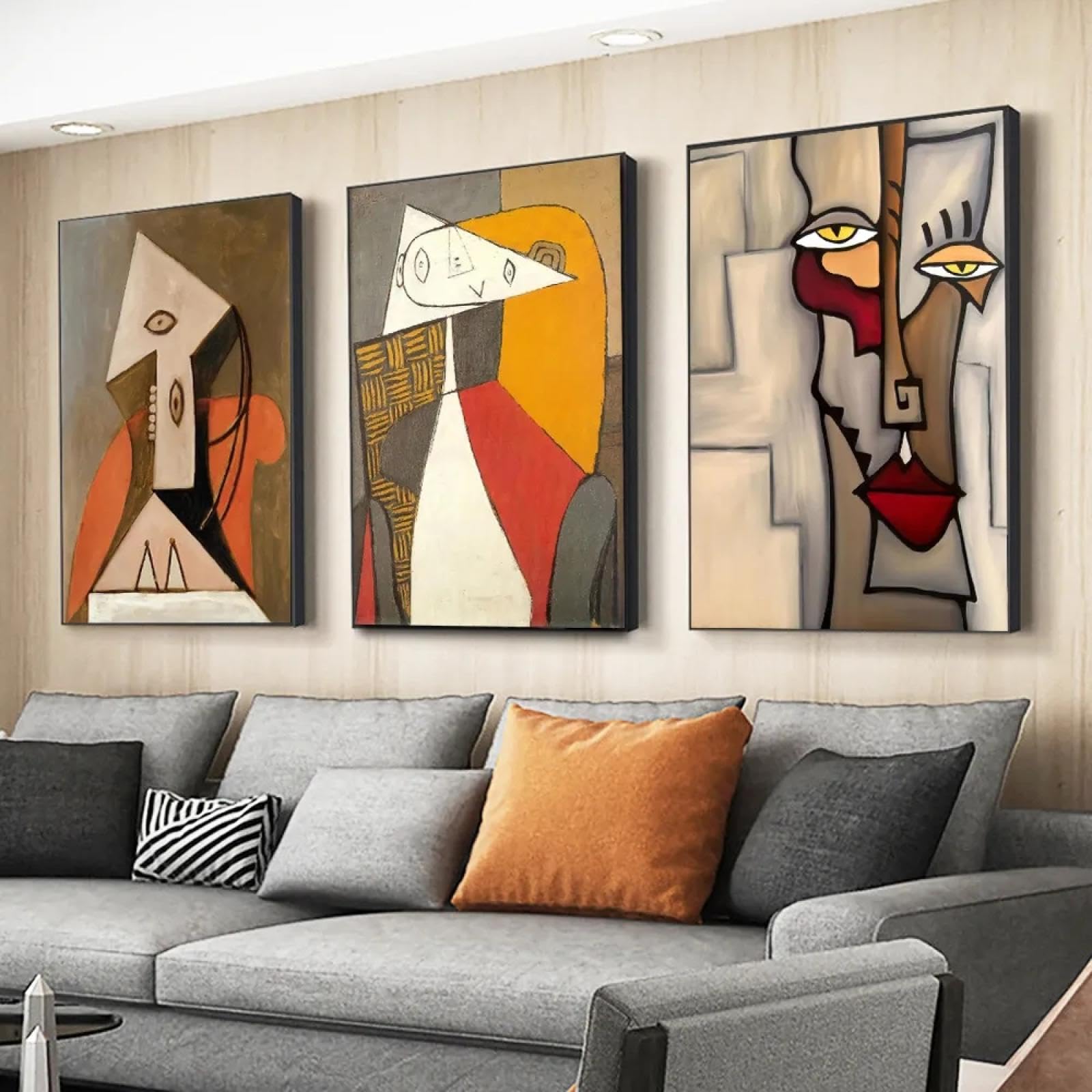 Cuadros de Picasso para salón: triptico abstracto moderno de 60x90cm