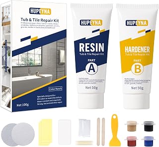Tub, Tile and Shower Repair Kit (Color Match), Hupeyna Porcelain Repair Kit, Bathtub Repair Kit for Chips Dents Cracks Holes Scratchs, etc. Fiberglass Repair Kit - Offer More Color Options