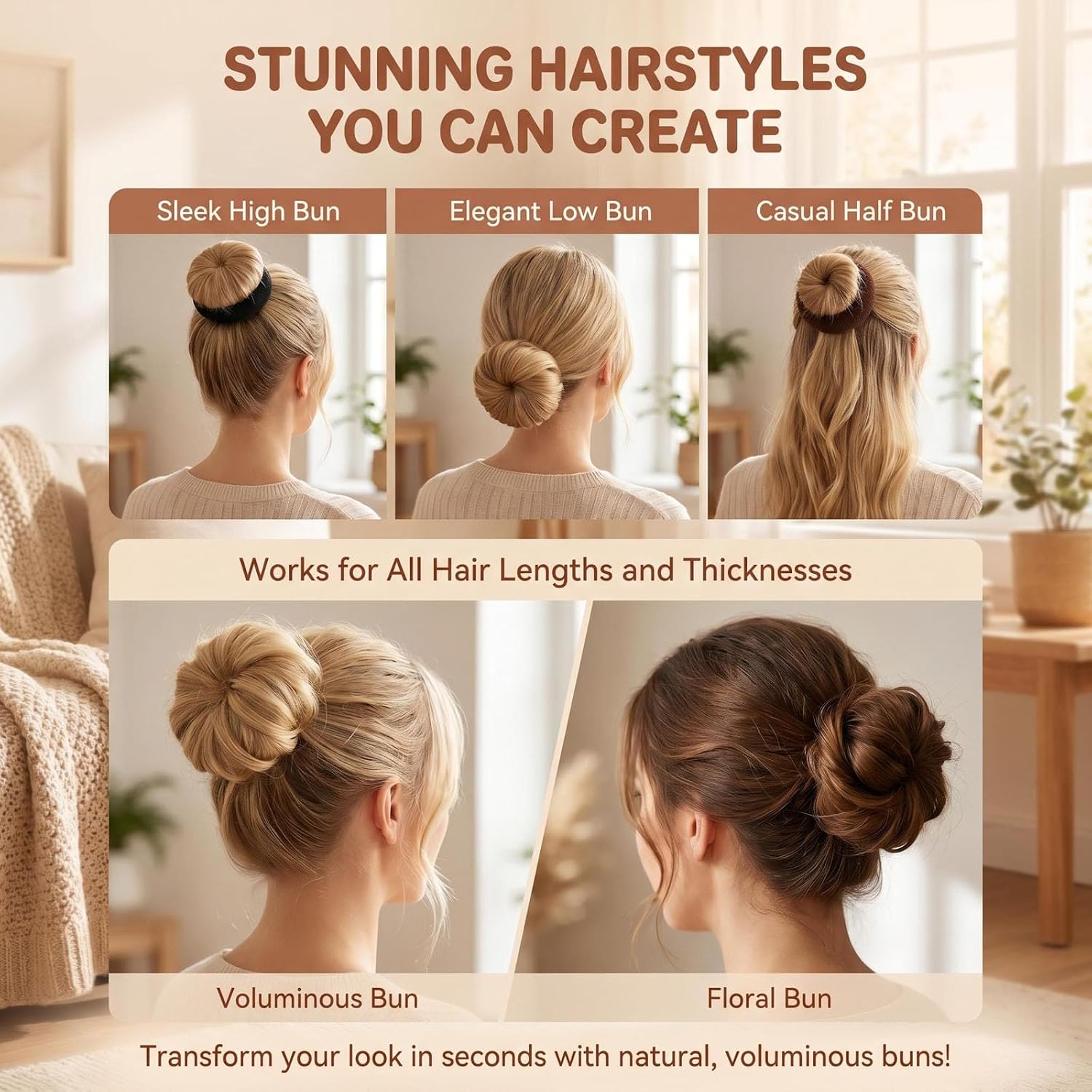 3Pcs 2.5 Inch Small Hair Donut Bun Maker Set – Ballet Style Hair Bun Tool for Short & Thin Hair, Hair Bun Ring for Women (Black Beige Brown)