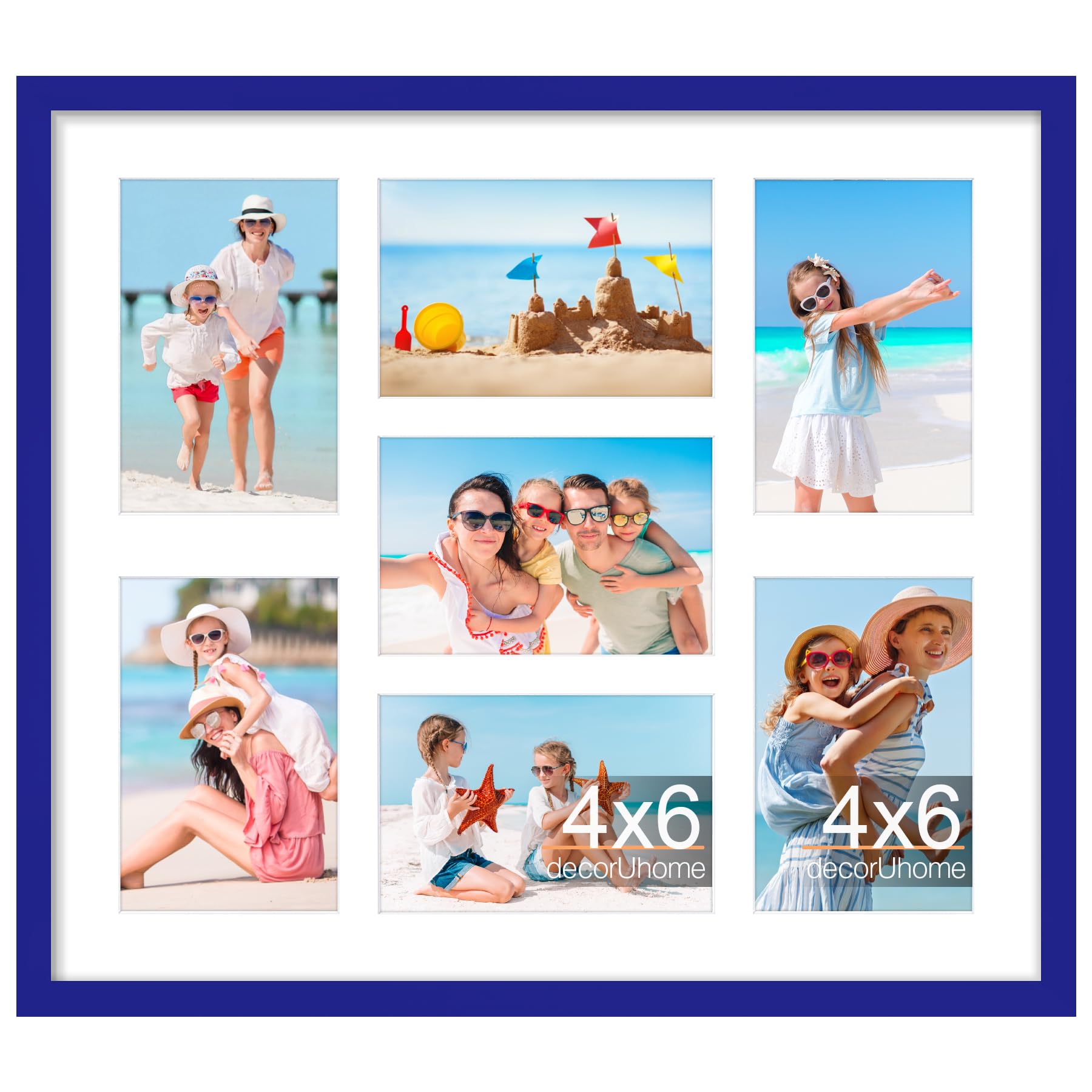 Photo 1 of decorUhome 15x17 Picture Frames Collage Wall Decor, Display 7Pcs 4x6 Photos with Mat or 1Pcs 15x17 Unmatted, 7 4x6 Collage Picture Frames for Wall Mounting, Royal Blue