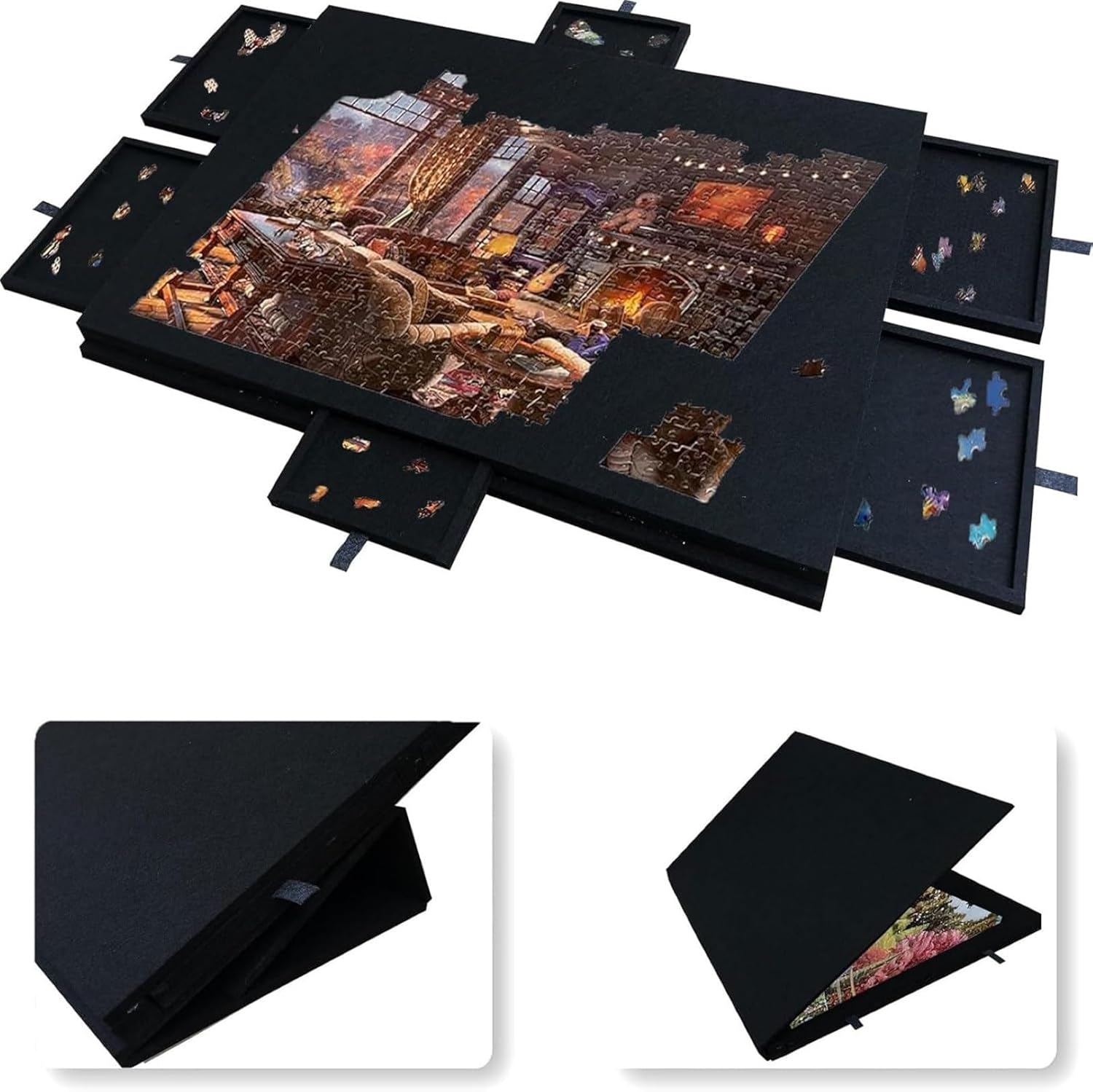 Puzzle Mats For Jigsaw Puzzles Felt Puzzle Board Jigsaw Puzzle Board Portable Foldable Tilting Puzzle Table With Cover And 6 Sorting Drawers(B,77 * 53.6 * 4.2cm)