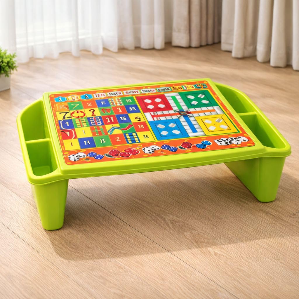 Babyjoys Multipurpose Plastic Kids Table with Side Storage – Bed Table for Eating, Study, Art & Craft, Games & Drawing (Green)-image-36