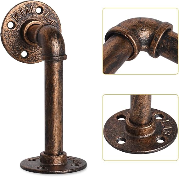 4PCS Industrial Pipe Shelf Bracket Copper Heavy Duty Wall Antique | for Scaffolding Board, Bookshelf, Floating Plumbing Shelves Bracket, 15 x 8 cm