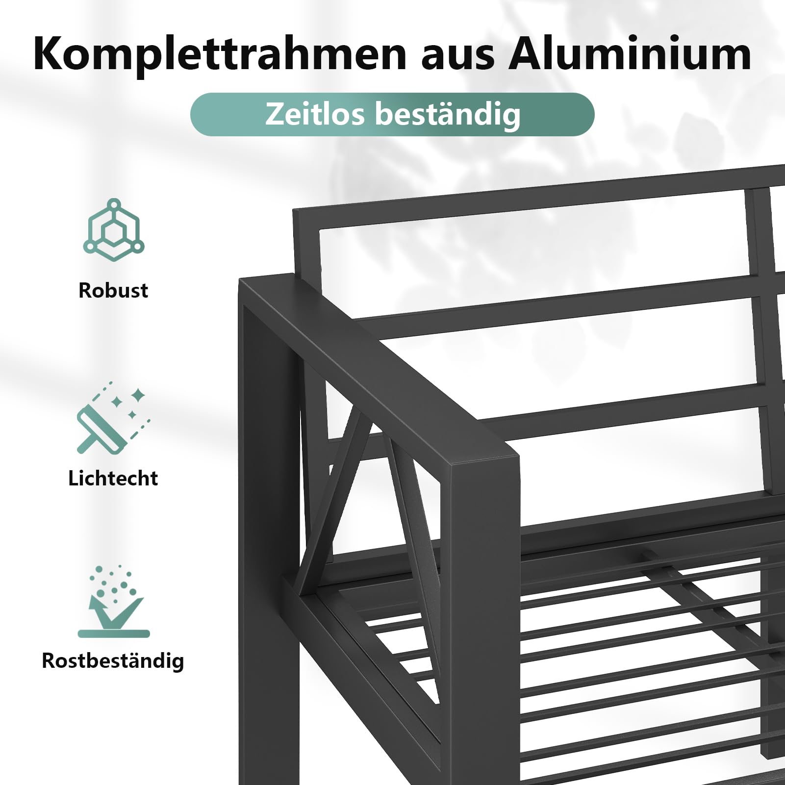 OMERAI Aluminium Gartenmöbel Set 4-tlg. für 5 Personen, Gartenlounge mit wasserdichter Schutzhülle, Outdoor Gartengarnitur für Garten, Terrasse & Balkon, Dunkelgrau(1×3-Sitzer Sofa, 2×Sessel, 1×Tisch)