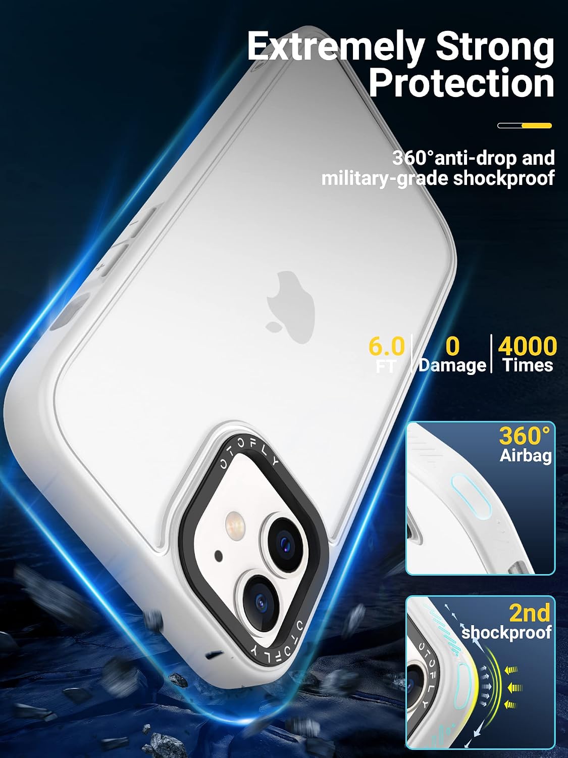 OTOFLY Matte Clear iPhone 12 Case/iPhone 12 Pro Case [Translucent Matte][Never Yellowing][Military Grade Drop Protection] Slim Thin Cover 6.1 inches (White)