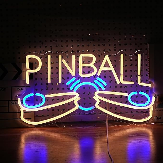 Pinball Neon Sign USB Powered Pinball Neon Light for Wall Decor Dimmable LED Pinball Light Up Sign for Game Room Club Man Cave Neon Signs Decor Birthday Party Gift(16.7 * 9In)