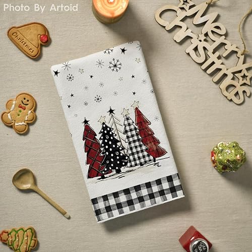 Miniatura 28 de Artoid Mode Juego de 2 toallas de cocina con diseño de árbol de Navidad, diseño de copos de nieve marrones, diseño de árbol de Navidad, 18 x 26