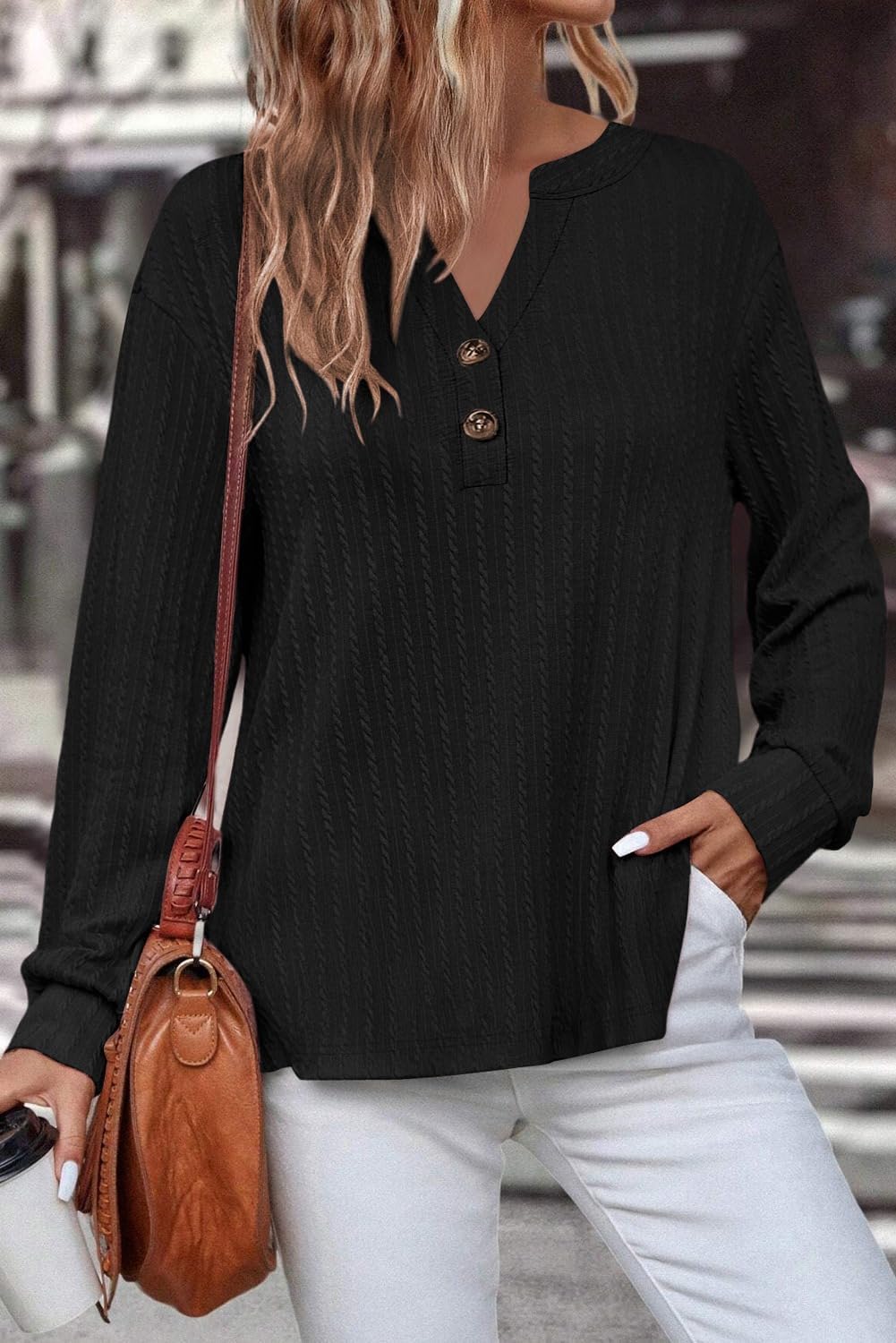 SHEWIN 2025 Women Ribbed Knit Tops Dressy Long Sleeve Shirts Fall Lightweight Sweatshirt - Image 2