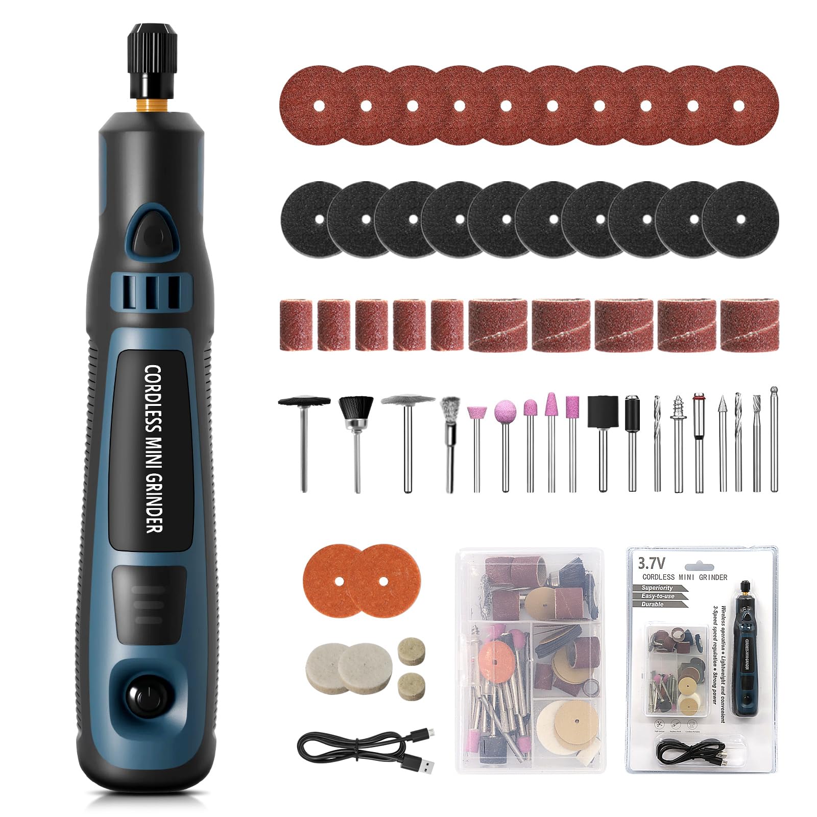 Stylo graveur électrique sans fil avec batterie et kit de 50 embouts rotatifs