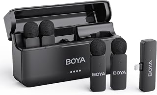BOYA BY-V4D Mikrofon kabellos für iPhone 7-14, 4-Kanal Mono-Ausgang, Mini Mikrofon, Wireless Lavalier-Mikrofon USB-C, Geräuschunterdrückung, 360° Clip-Ansteckmikrofon für Videoaufnahmen