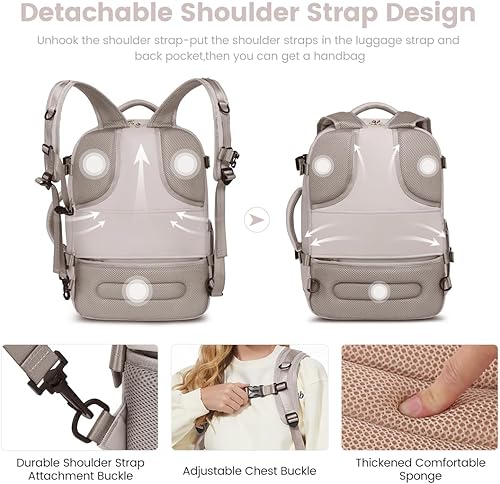 Miniatura 6 de LOVEVOOK Mochila de mano aprobada por vuelo, mochila de viaje para laptop de 35 litros para mujer, mochila grande con 3 cubos de embalaje..,