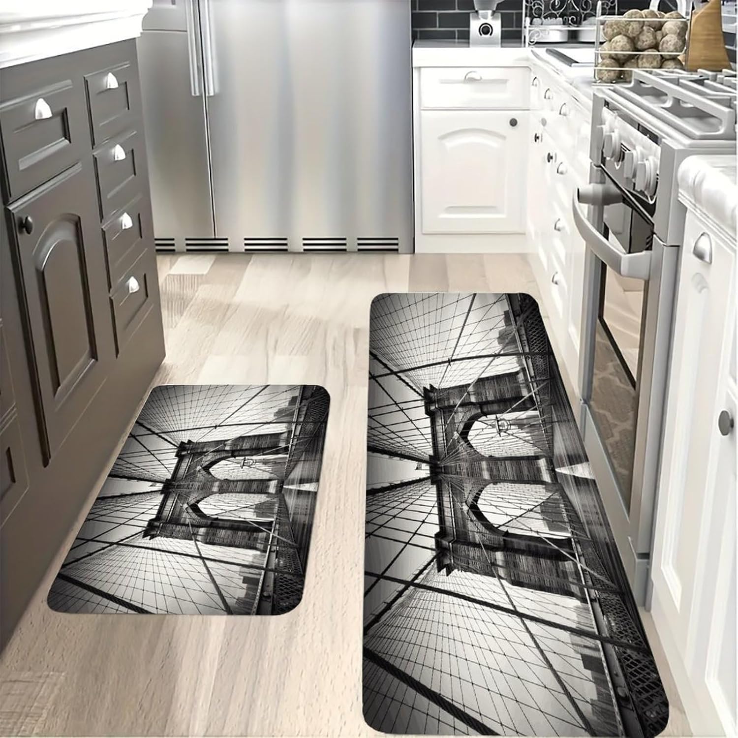 Brooklyn Bridge Kitchen Mat Kitchen Rug Set | Kitchen Rugs Flannel Velvety Washable breathable Water Absorbent Soft ，kitchen utensils for Kitchen, Floor,Laundry