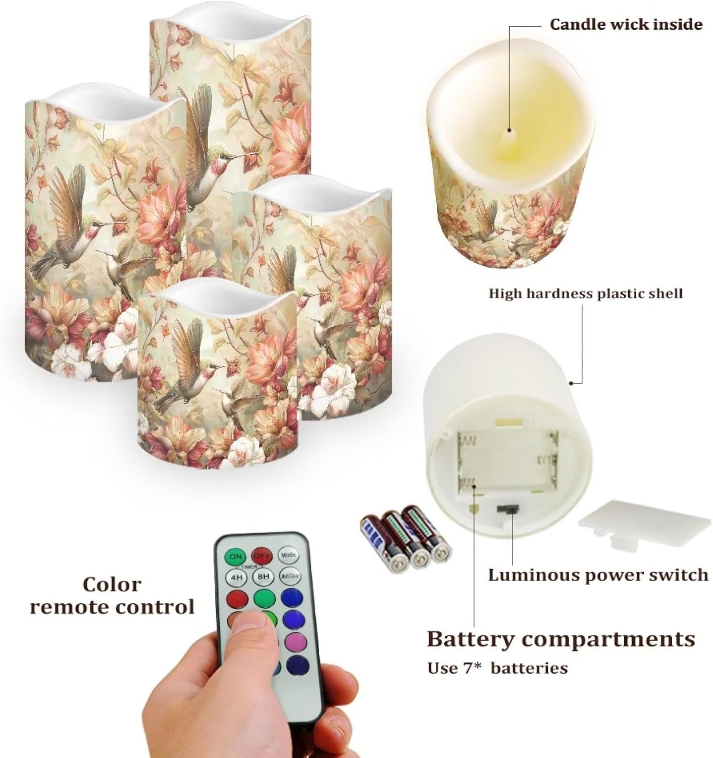 Ystardream Hummingbird Flameless Candle with Remote Control and Timer,Battery Operated Led Candle for Festival Celebration Home Decor,4 Pack Set