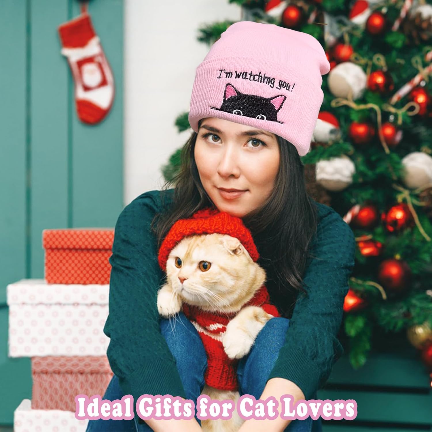 Women’s Cat Beanie, Cute Animal Knitted Hats Cat Lovers Gifts, Funny Christmas Stocking Stuffers for Women Girls - Image 6