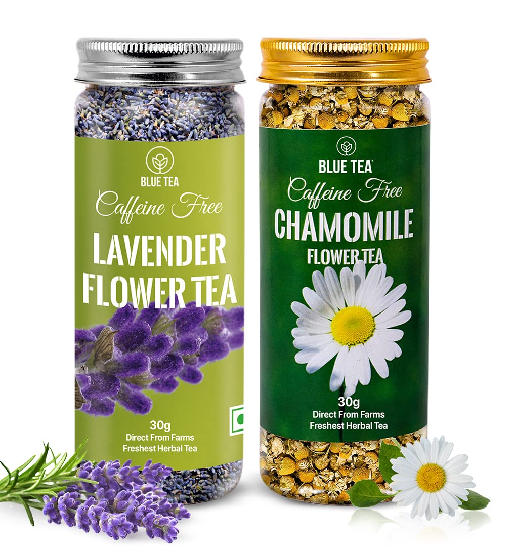 BLUE TEA - Chamomile and Lavender Tea - 30g (Each) - Combo Pack | CALMING TEA | Herbal Tea - Flower Based - GMO-Free - Caffeine - Free - Non-Bitter | Featured In Shark Tank | Pet Jar Pack