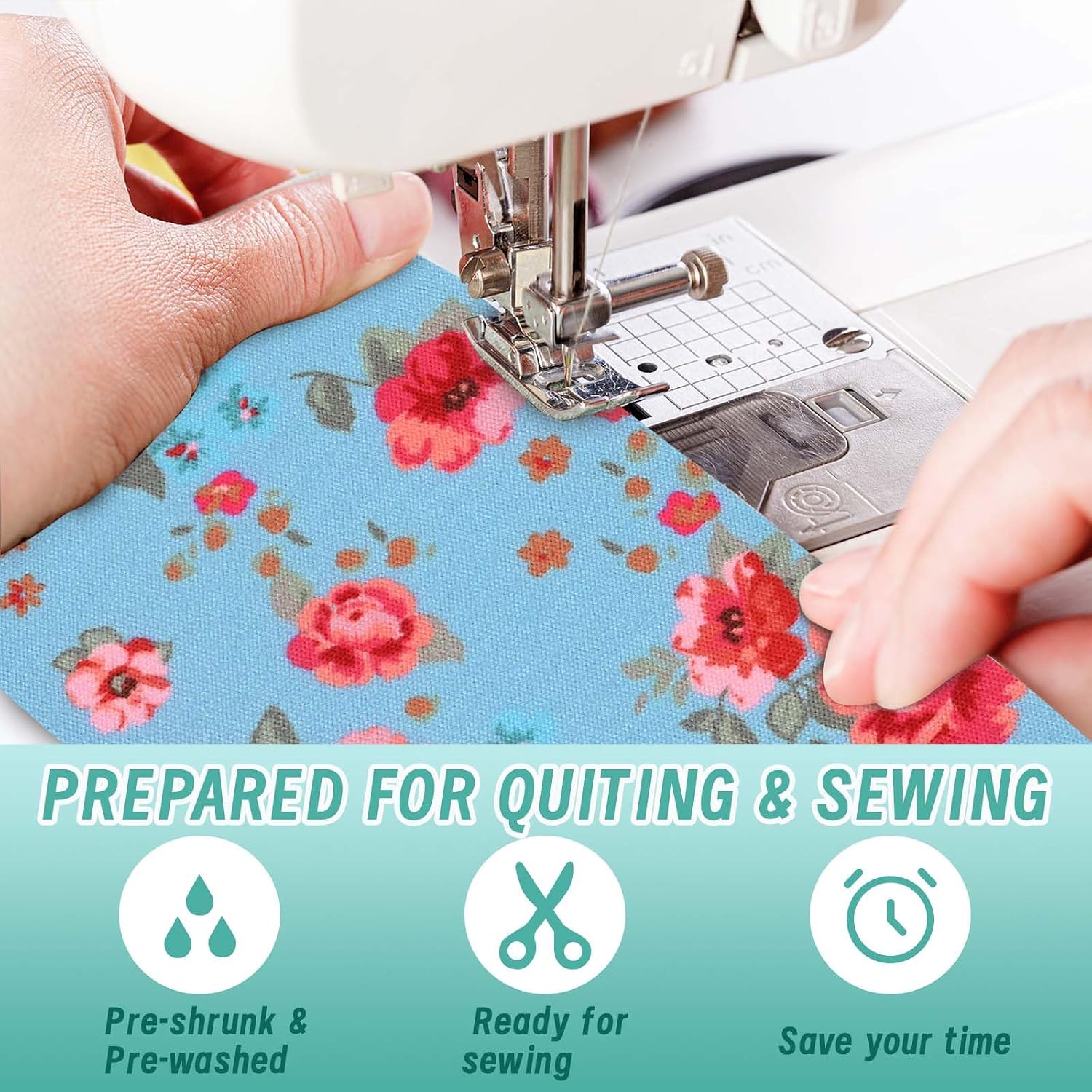 50 Pcs Green Blue Floral Jelly Fabric Strips Roll for Quilting Crafting Spring Summer Flower Precut Patchwork for Sewing DIY Crafts 2.55 Inch Polyester-Cotton Fabric Bundles