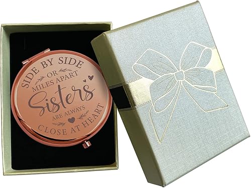 Miniatura 5 de Maquillaje compacto de viaje para hermana, espejo dorado rosa lado a lado o Miles Apart Sisters are Always Close at Heart para hermana amiga,