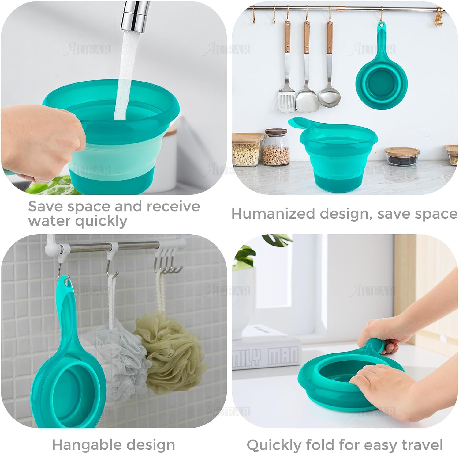 AUEAR, Folding Water Ladle Collapsible Spoon Scoop Cup for Kitchen Ladles Bathroom Washing Blue