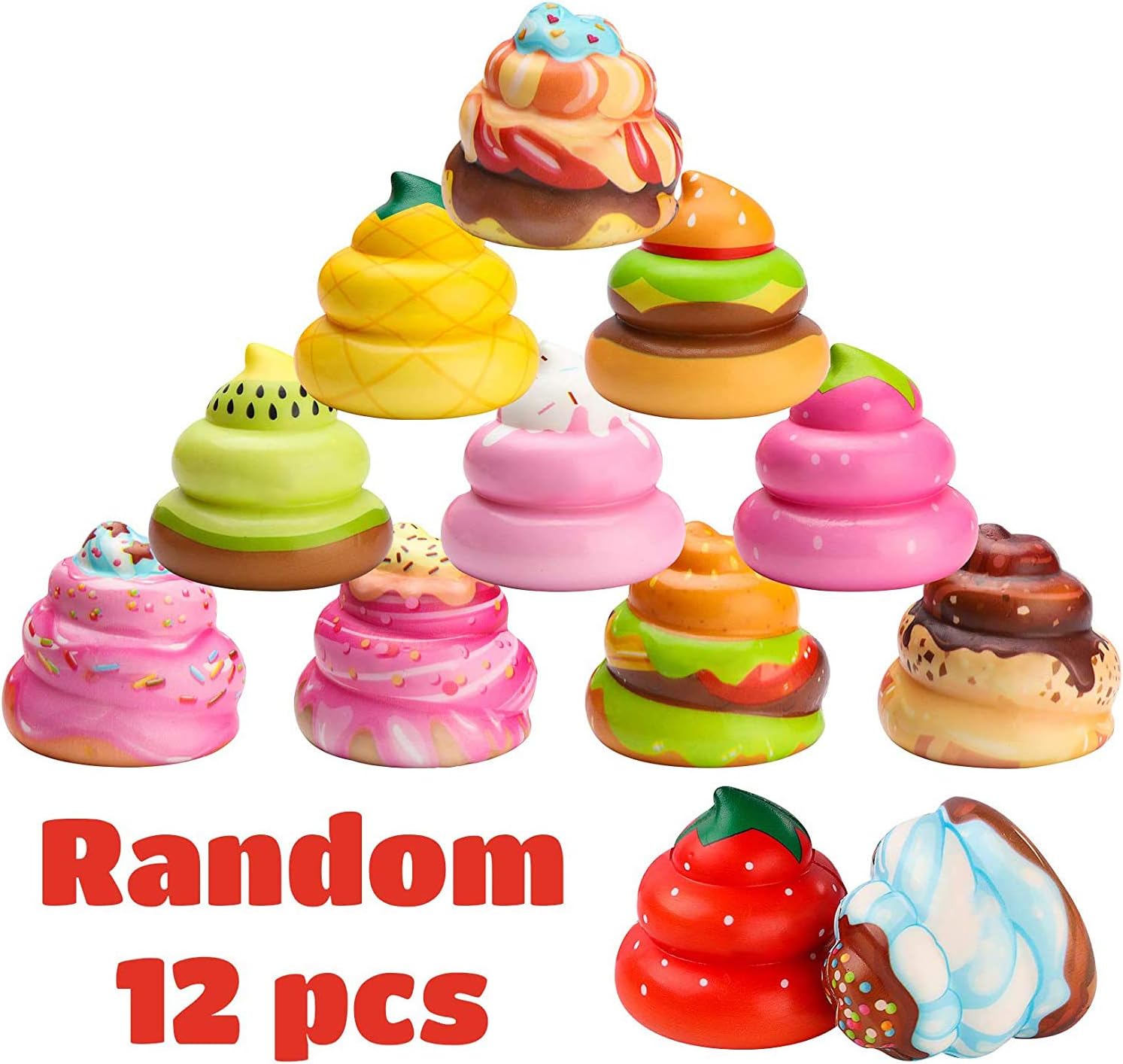 WATINC Random 12 Pcs Kawaii Soft Poo Squeeze Cream Scented Stress Relif Toy, Decorative Props Gift Hand Toy for Kids