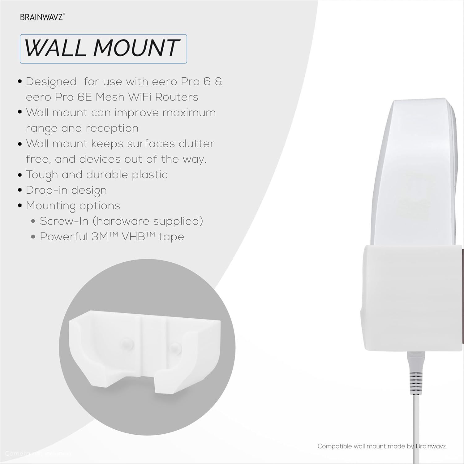 Drill Free Wall Mount for EERO Pro 6 & EERO Pro 6E Mesh WiFi Router (Not Compatible with Other EERO Models), Strong VHB Adhesive, Easy Install Holder Bracket, No Mess, Increase Range & Reduce Clutter