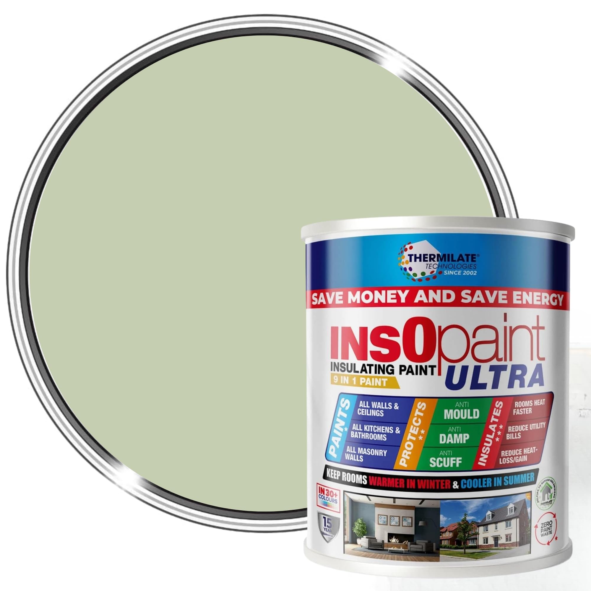 Thermilate InsOpaint ULTRA INSULATION PAINT Advance Energy Saving Paint Keep Room Warm | 5L | Tough Acrylic Emulsion Wall Ceiling Paint (Sage Green, 1 Liter)