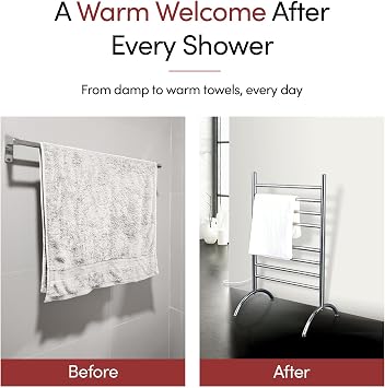 WarmlyYours Heated Towel Rack, 8-Bar Freestanding Model, Brushed Stainless Steel, Plug-in Electric Towel Warmer with Overheat Protection, 150W (Barcelona)