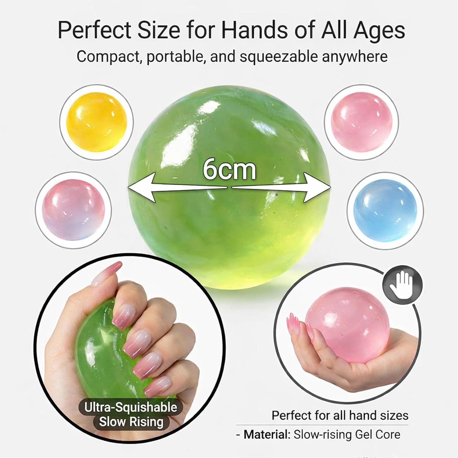 Non-Rebounding Coconut Oil Squishy, 2.4 in Moldable Sensory Stress Ball, Reusable Slow Rising Non-Sticky Squishy Fidget Squeeze Toys, Anxiety Stress Relief Improving Focus for Adults (2pcs Mix)