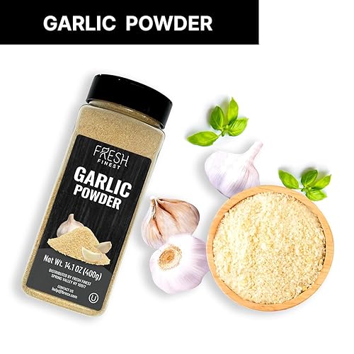 Vista 3 de Fresh Finest Ajo en polvo de alta calidad, botella de 14.1 onzas, 100% puro, sin OMG, sin gluten, especias de ajo molido para cocinar