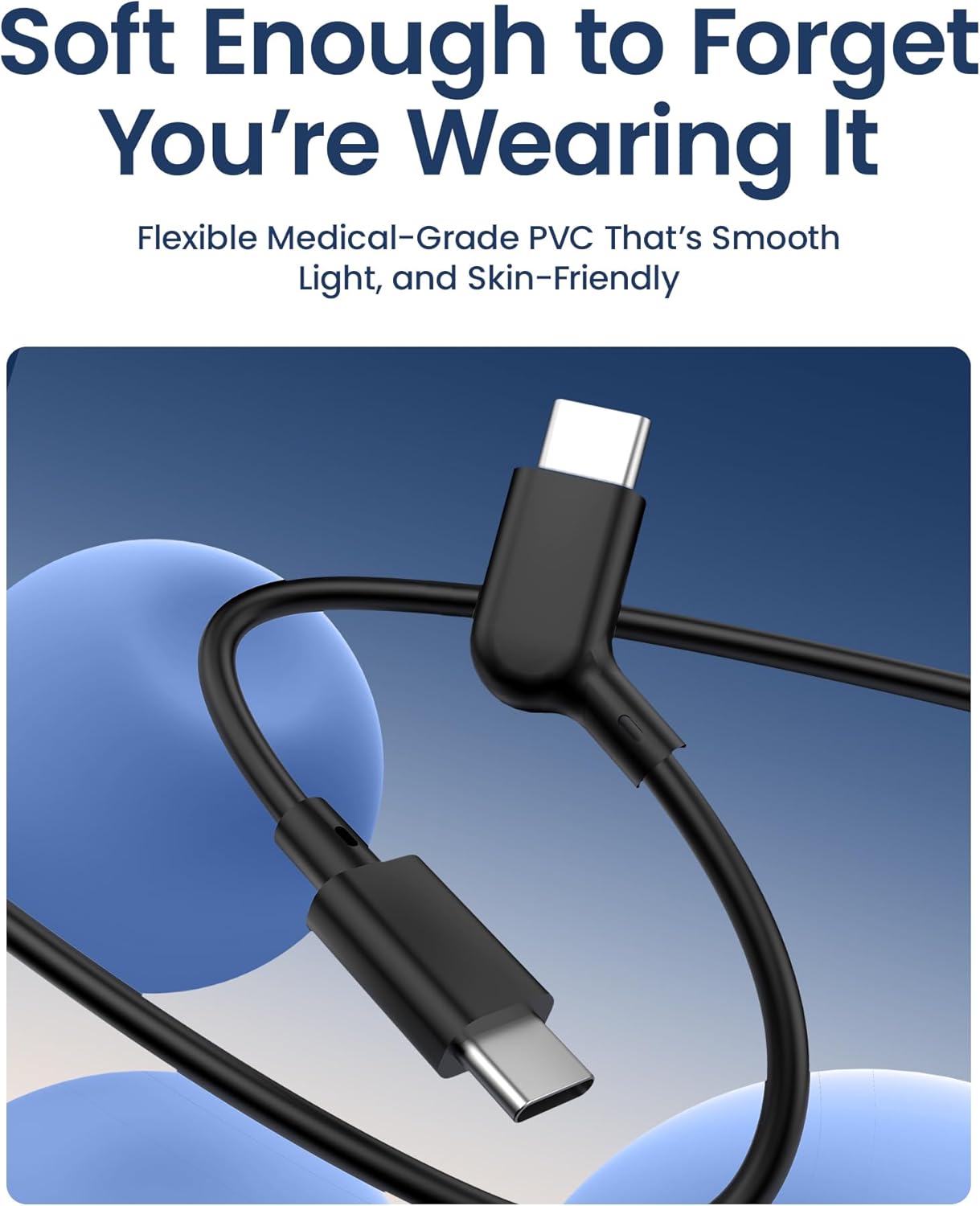 AR Smart Glasses USB-C Charging Data & Power Supply Cable, 1.2M / 3.9FT – Compatible with XREAL Air/One, VITURE Pro XR, and More; 125° Ergonomic 18-Core, 20Gbps USB 3.2 Gen2, Ultra-Slim 2.6mm