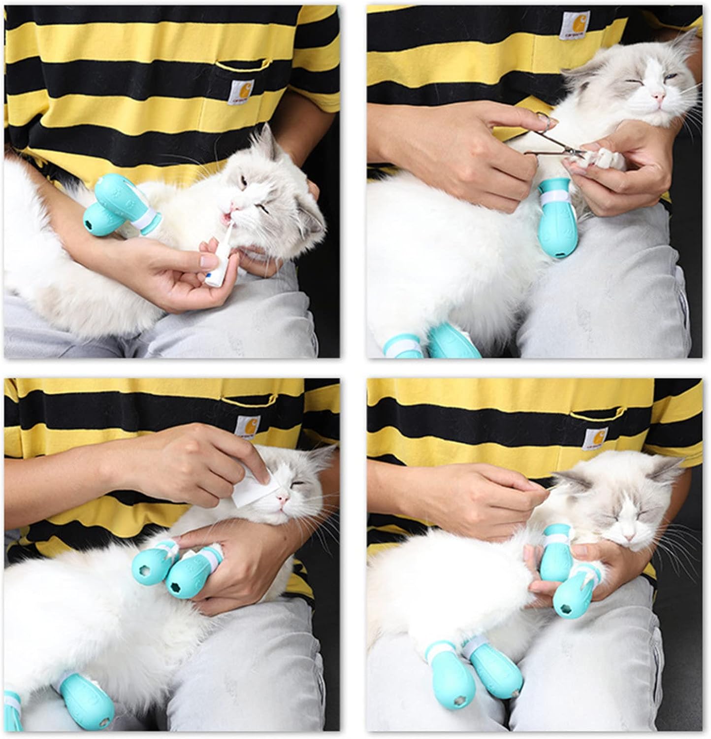 review 4Pcs Cat Foot Covers Multifunctional Restraint Tools Anti-Scratch Cat Boots Pet Bath Paw Cover Pet Supplies Cat Shoes