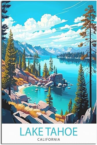 Póster de viaje vintage California Lake Tahoe imprime decoración de pared dormitorio para sala de estar, regalo, 20 x 30 pulgadas (19.7 x 29.5 in),