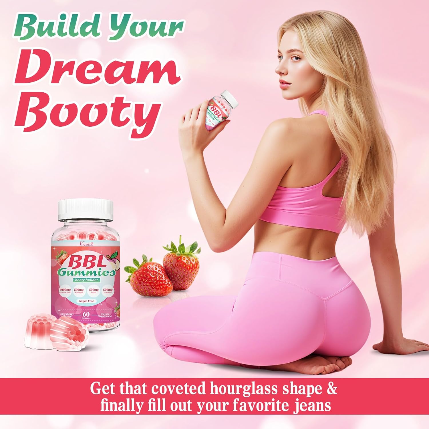 BBL Booty Gummies for Women – Sculpt, Lift & Firm Glutes – Creatine Monohydrate, Vitamins & Herbal BBL Blend - Boost Curves, Energy & Workout Recovery – Vegan, Non-GMO, 60 Cts - Image 4