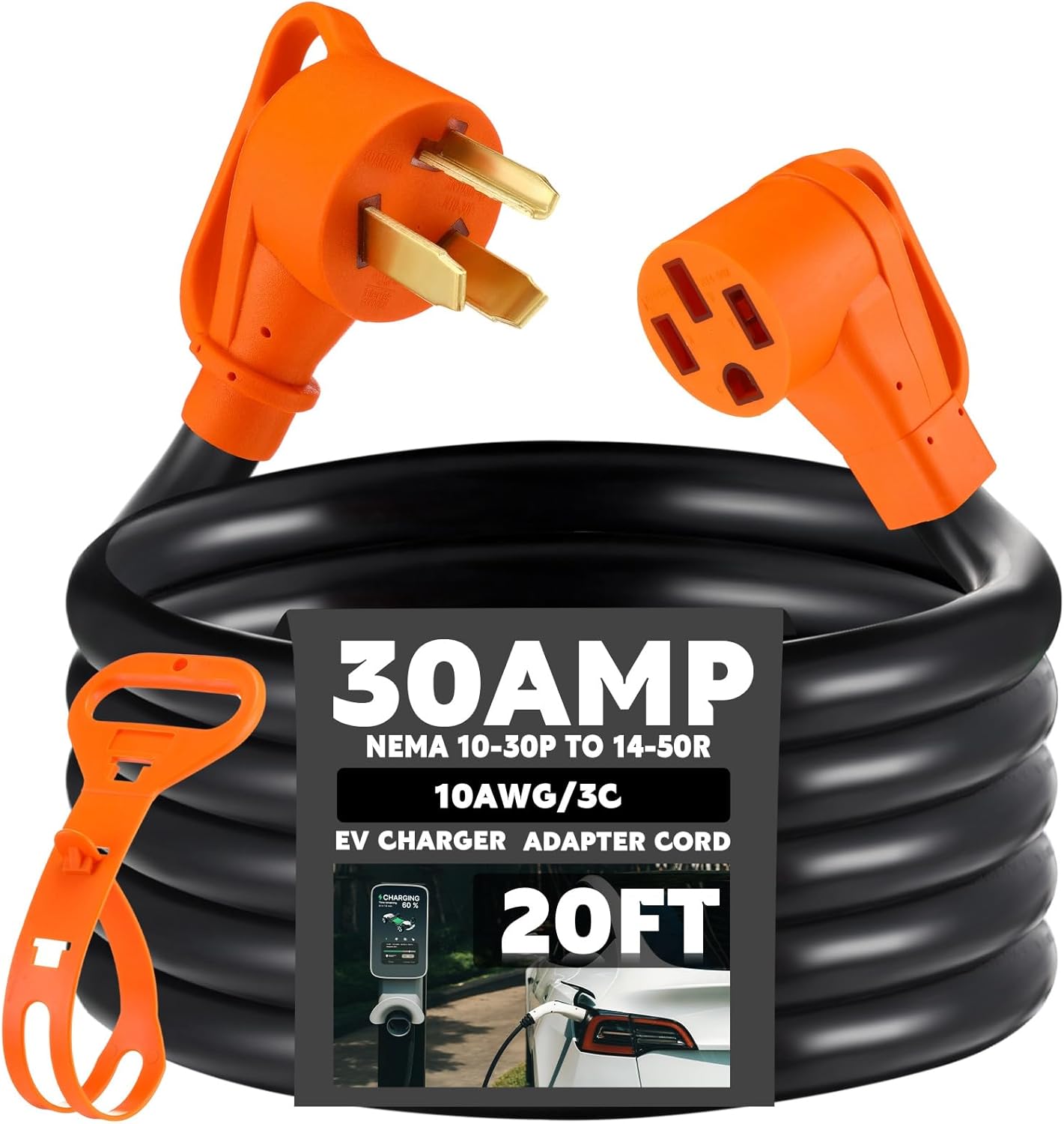 Xuhal 15 ft NEMA 10-30P to 14-50R EV Charger Adapter Cord 3 Prong Old Dryer Outlet to Level 2 EV Charging Power Cord with Handle (Only for 3 Prong L-Shaped Old Dryer NEMA 10-30R Outlet) ETL Listed