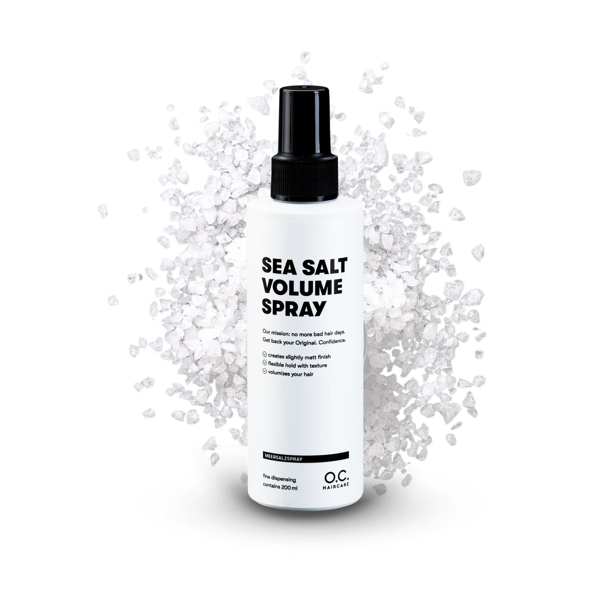 O.C. HAIRCARE Sea Salt Spray – 200 ml spray de sal marina para el cabello – prueba 30 días sin riesgos – potenciador de volumen para una sensación más completa del cabello con agarre fuerte – 100%
