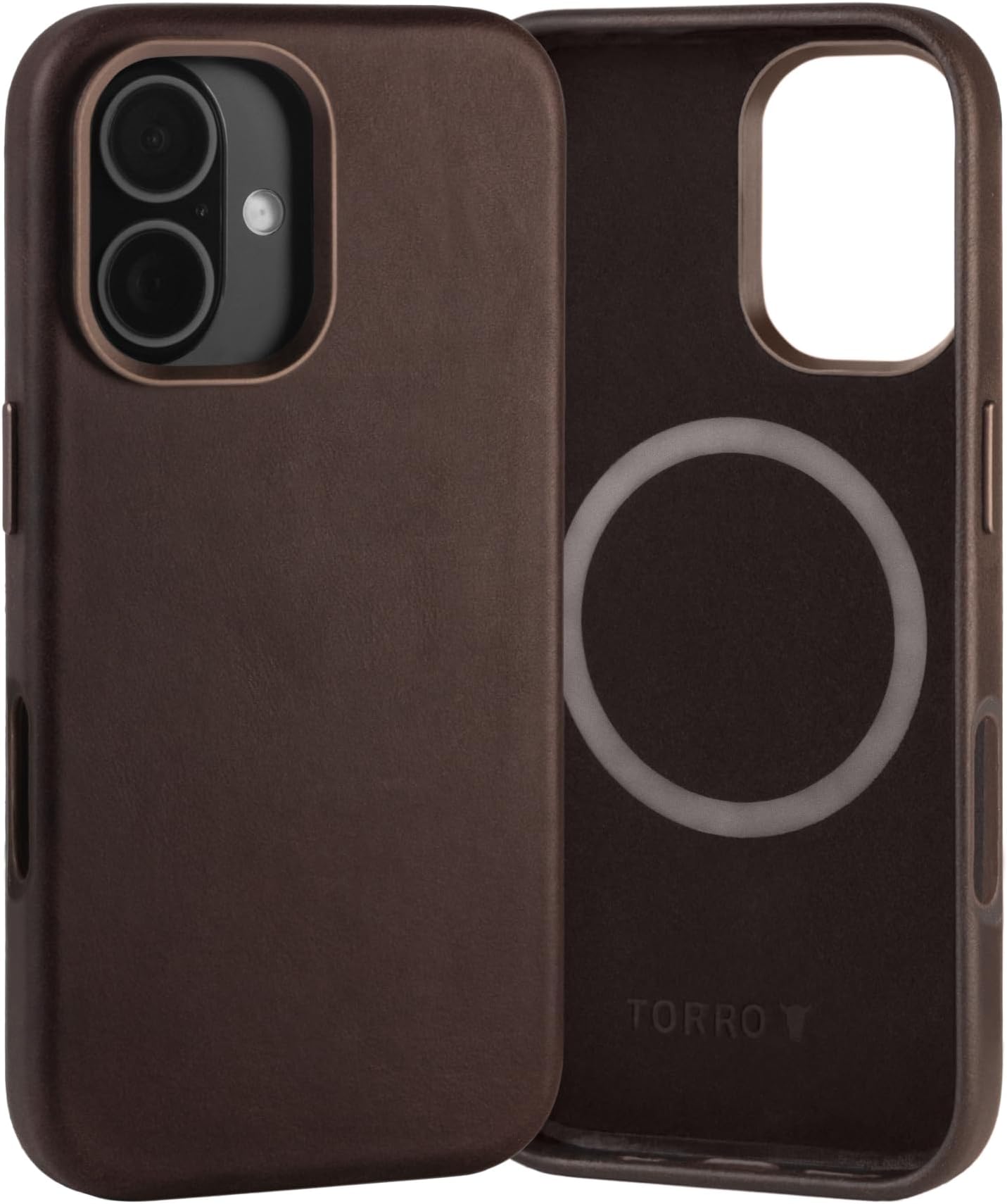 TORRO Case Compatible with iPhone 16 – Premium Leather MagSafe Compatible, Slim Bumper Case (Dark Brown)